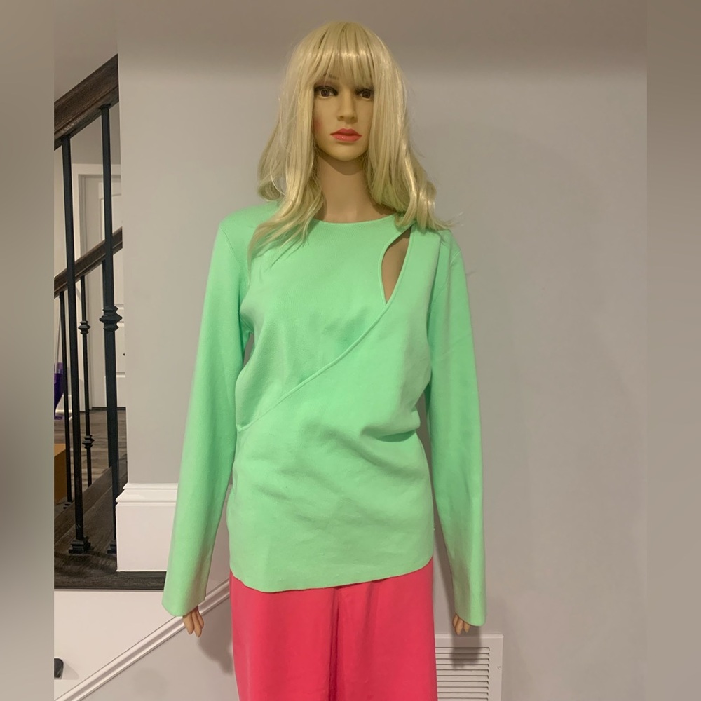 DKNY long sleeve wrap cut out sweater in green